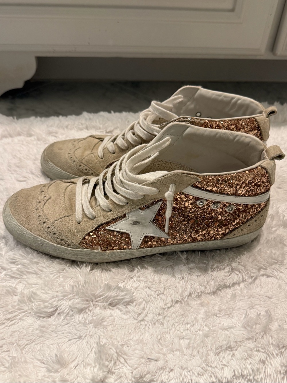 Authentic Golden Goose Rose Gold Glitter Mid-Top Sneakers - Picture 8 of 12